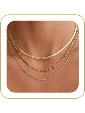 Women's Snake Cuban Gold Non Tarnish Chunky 14k Gold Plated Layered Necklaces